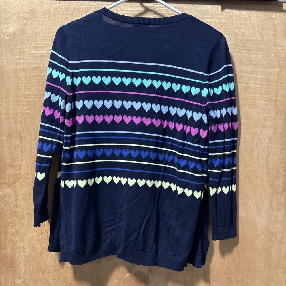 Talbots Women's Navy Blue Hearts & Stripes Print Cardigan Sweater Size S Rainbow - Picture 5 of 12